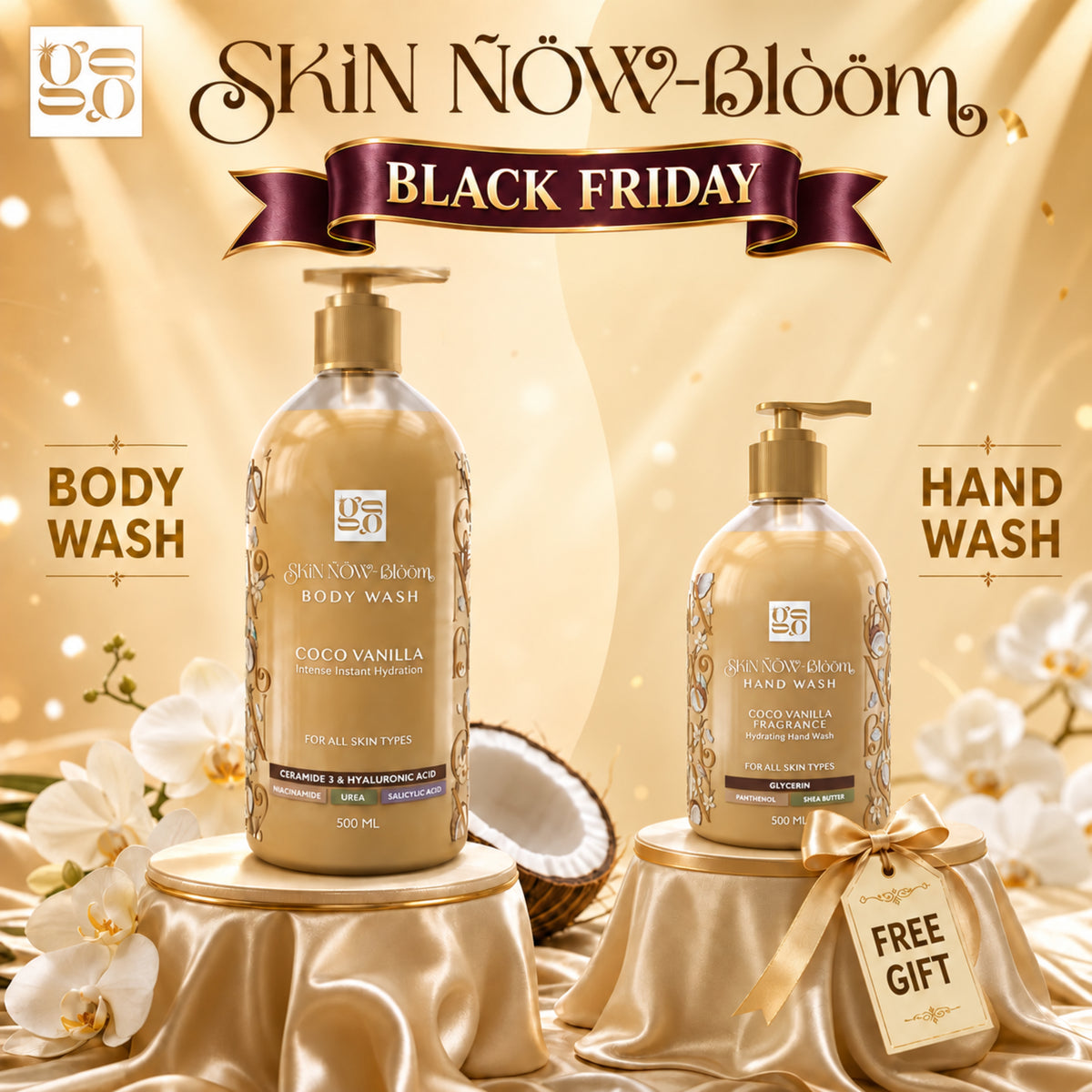 Skin Now Bloom Black Friday Bundle – Coco Vanilla Body Wash & Hand Wash 500ml Each